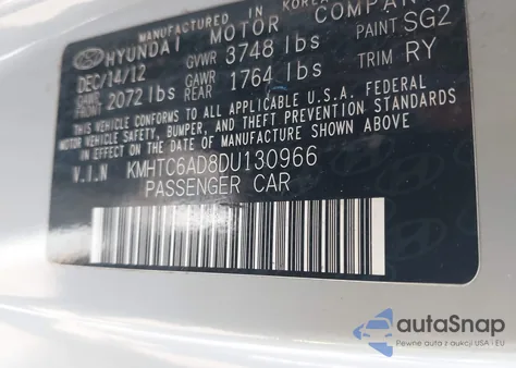 2013 Hyundai Veloster Re:mix z USA, uszkodzony, nr VIN KMHTC6AD8DU130966